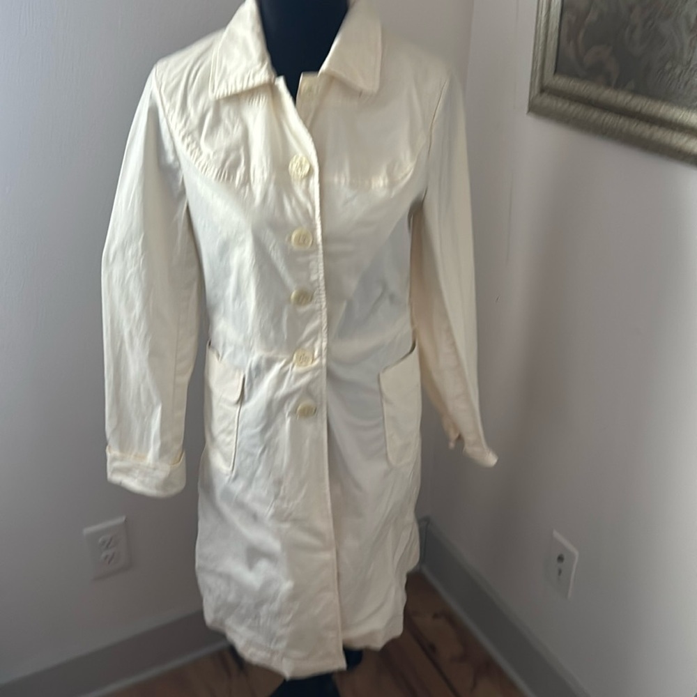 Twinkle by Wenlan ivory cotton single front light unlined trench coat Sz 8 dress